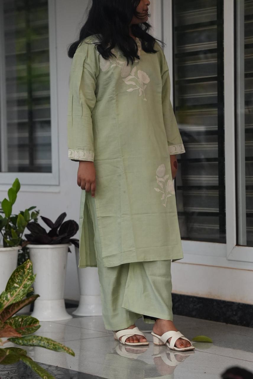 Cotton Blend Light Green Striped KURTI