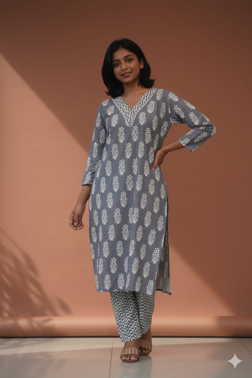 gray gota work kurti with palazo