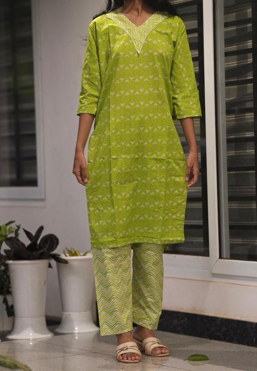 COTTON BLEND WOMEN KURTI SET