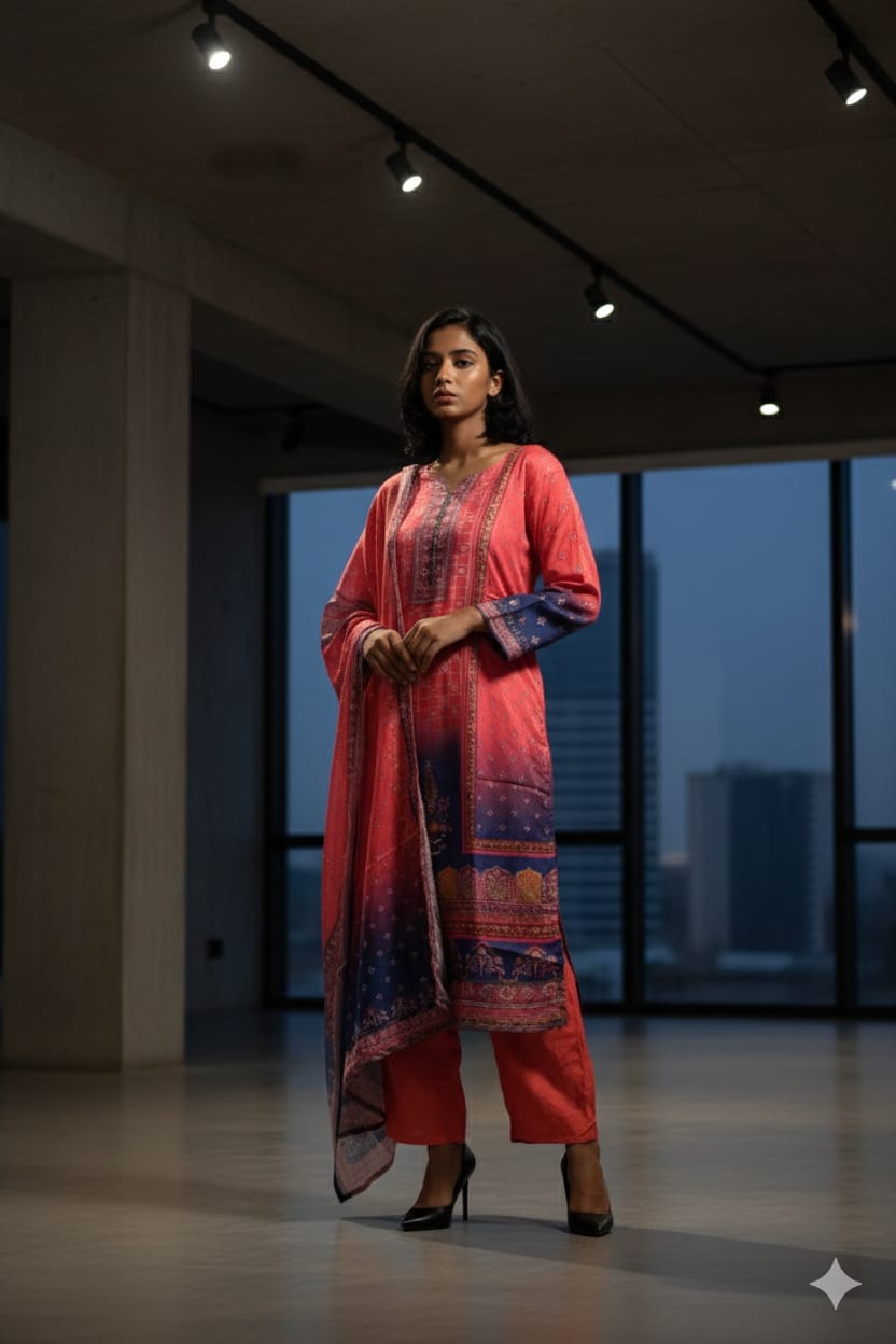 COLOURFULL WOMEN KURTI SET WITH DUPATTA