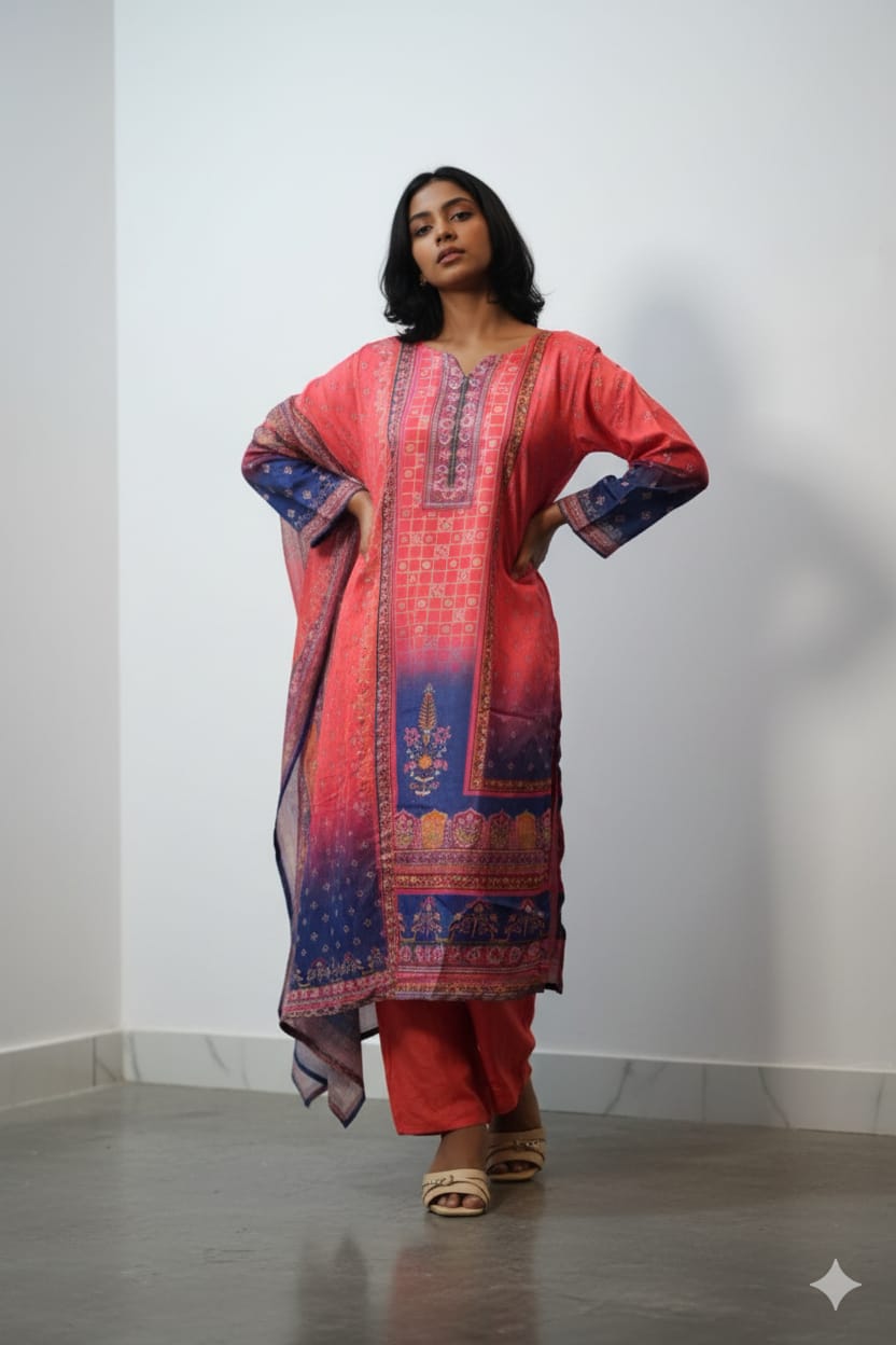 COLOURFULL WOMEN KURTI SET WITH DUPATTA