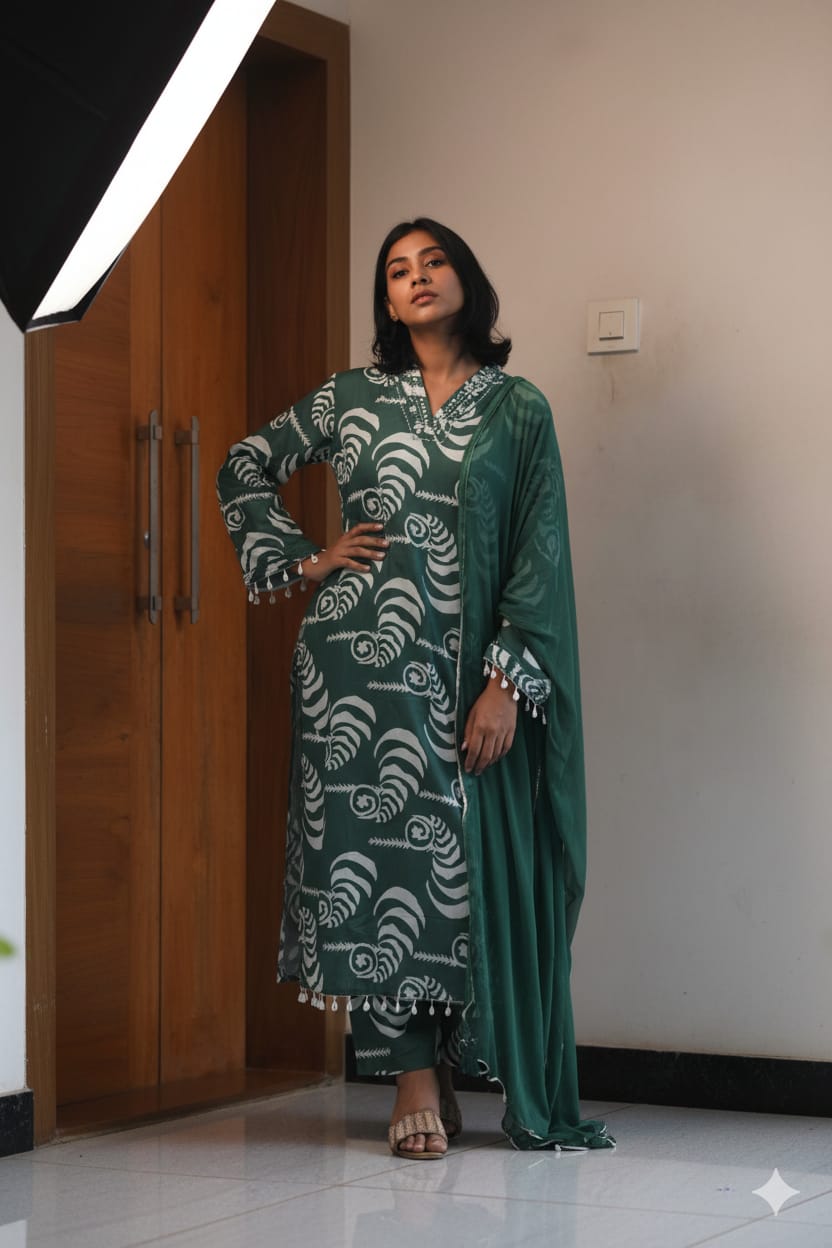 Women Cotton Kurta Set With Dupatta