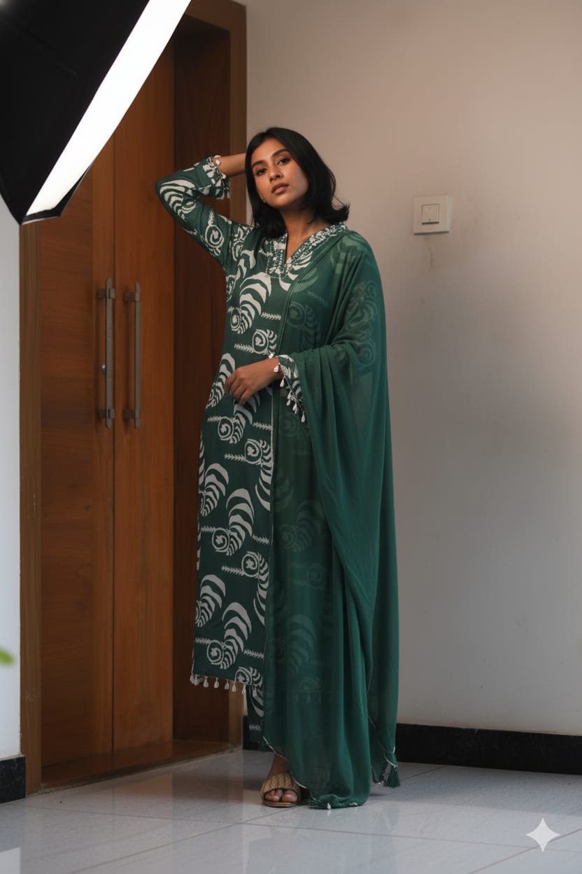 Women Cotton Kurta Set With Dupatta