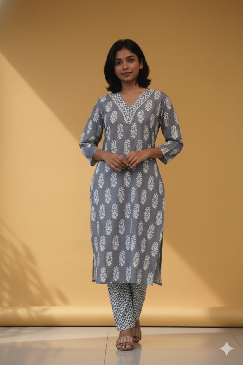 gray gota work kurti with palazo