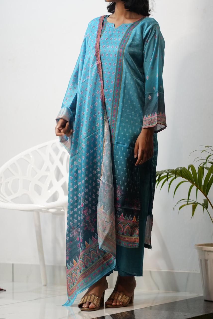 COLOURFULL WOMEN KURTI SET WITH DUPATTA